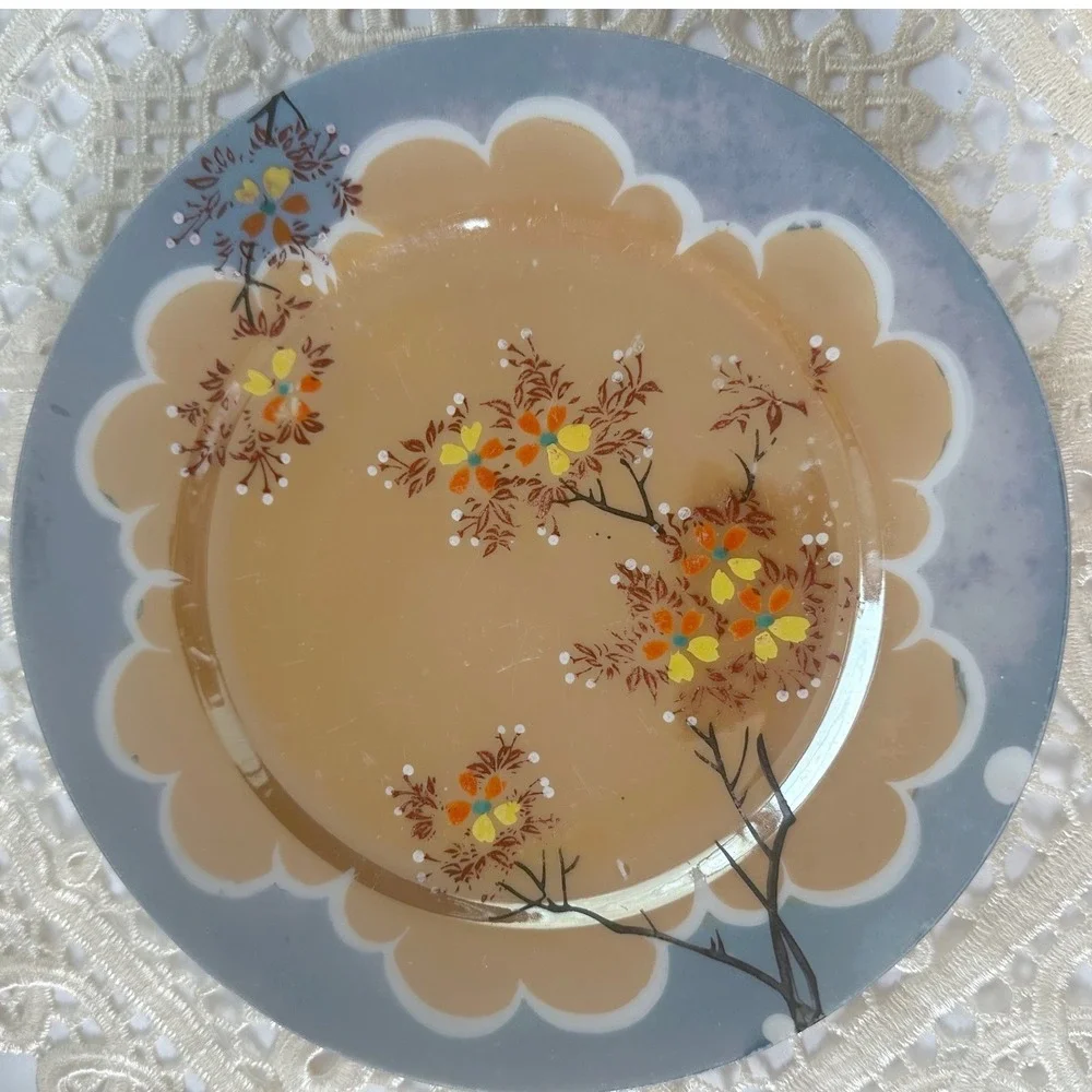 Vintage Japanese Lusterware Plates Set of 4 Salad Cherry Blossom As-Is Read